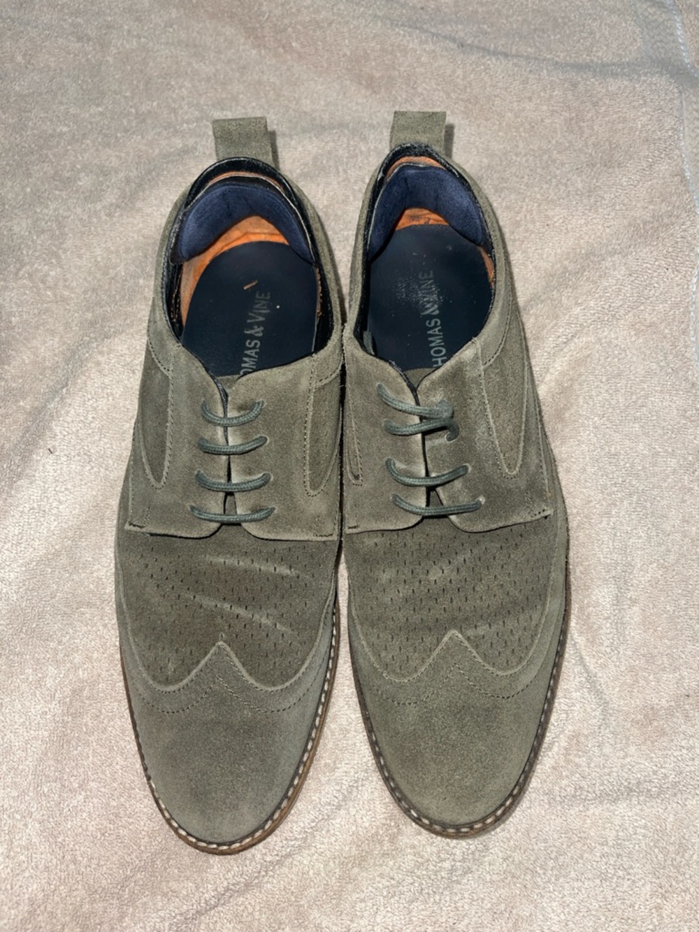 Thomas & Vine Men's Olive Suede Wingtip Derby Shoes